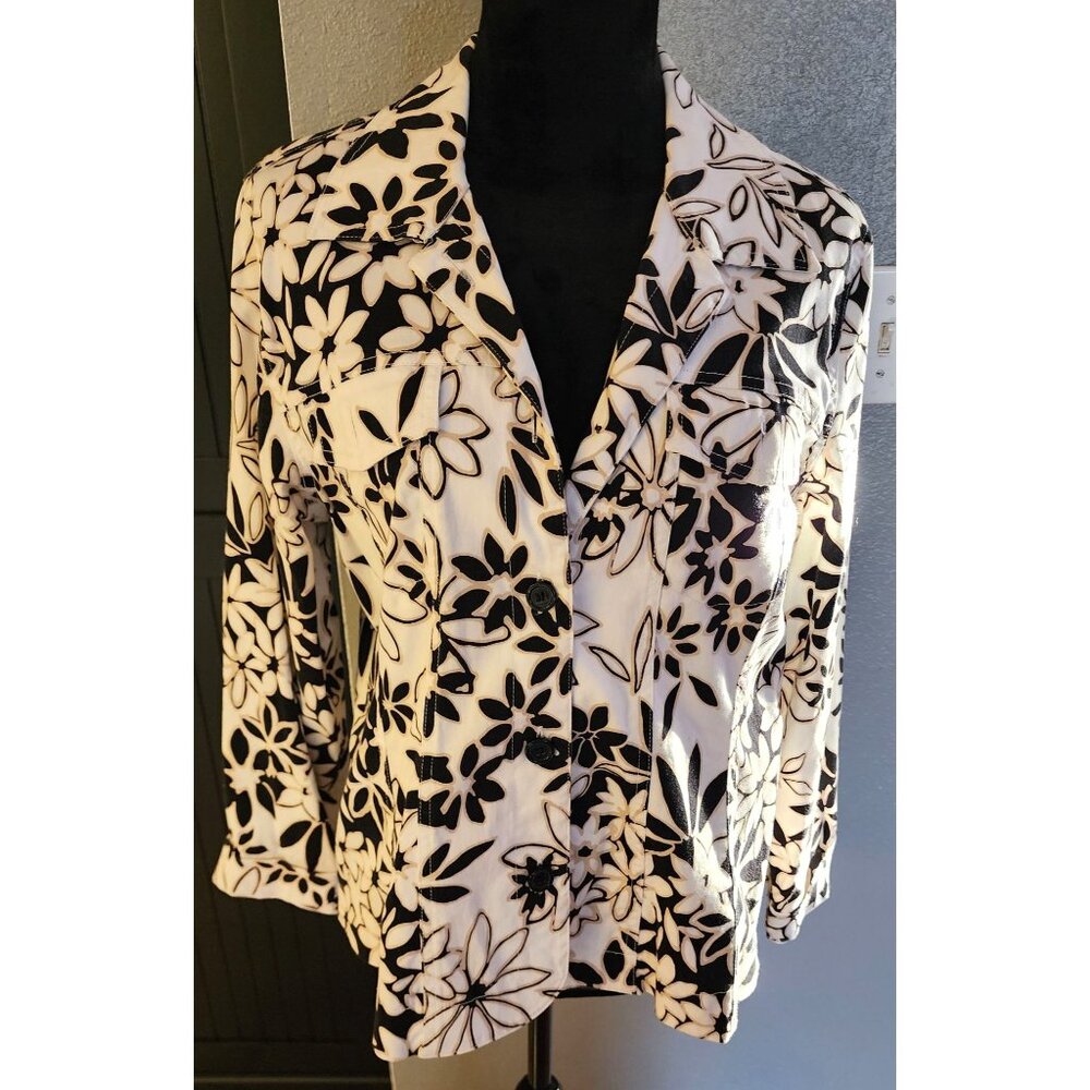 Joni B Jacket Womens Size Large‎ White Floral Print Button up Retro Chic Classic